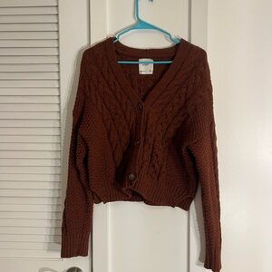Burnt Rust A&F Cable Knit Cardigan Sweater